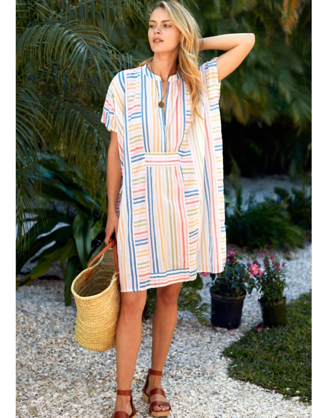Emerson Fry India Collection Short Caftan  - Rainbow Stripe
